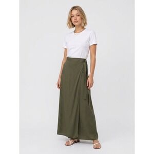 NWT Forever 21 Contemporary Wrap Maxi Skirt Olive Green Womens Small Boho Earthy